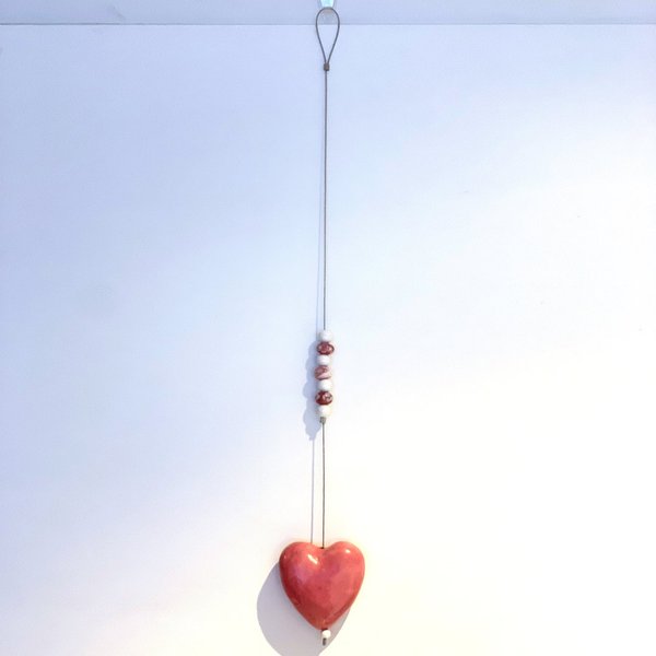 Herz-Hänger 7 cm, rosa, klein, mit Murano-Glasperlen