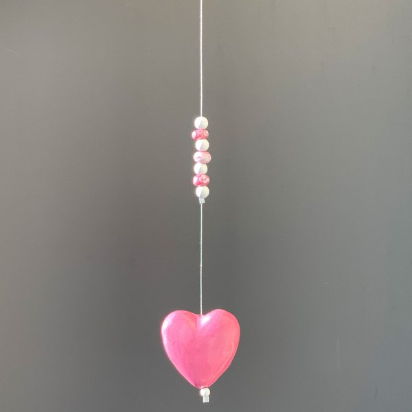 Herz-Hänger 7 cm, rosa, klein, mit Murano-Glasperlen