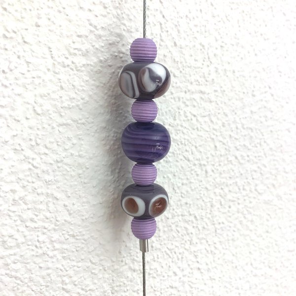 Herz 7 cm, violett, klein, mit Murano-Glasperlen